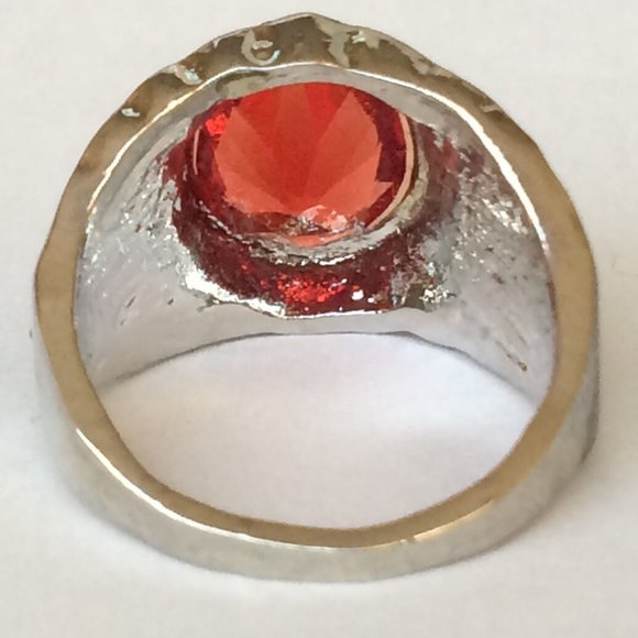 Vintage Silver Art Deco Boho Ruby Cocktail Ring Size 7 8 Plated Red Stone - Picture 8 of 10